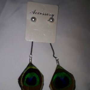 Drop real feather earrings